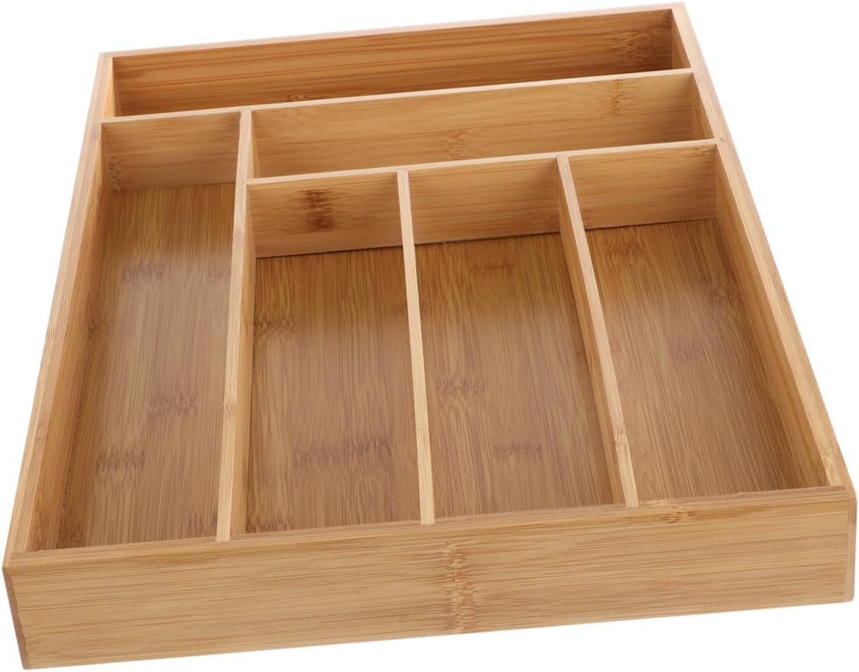 Cutlery Tray with Compartments Drawer Organizer Multi-compartment Tableware Storage Box for Kitchen Utensils and Silverware Natural Material Ventilated and Design