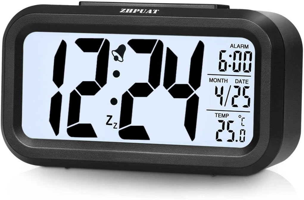 ZHPUAT Morning Clock, Low Light Sensor Technology, Light On Backlight When Detect Low Light, Soft Light That Won't Disturb The Sleep, Progressively Louder Alarm Wake You Up Softly. Color Black