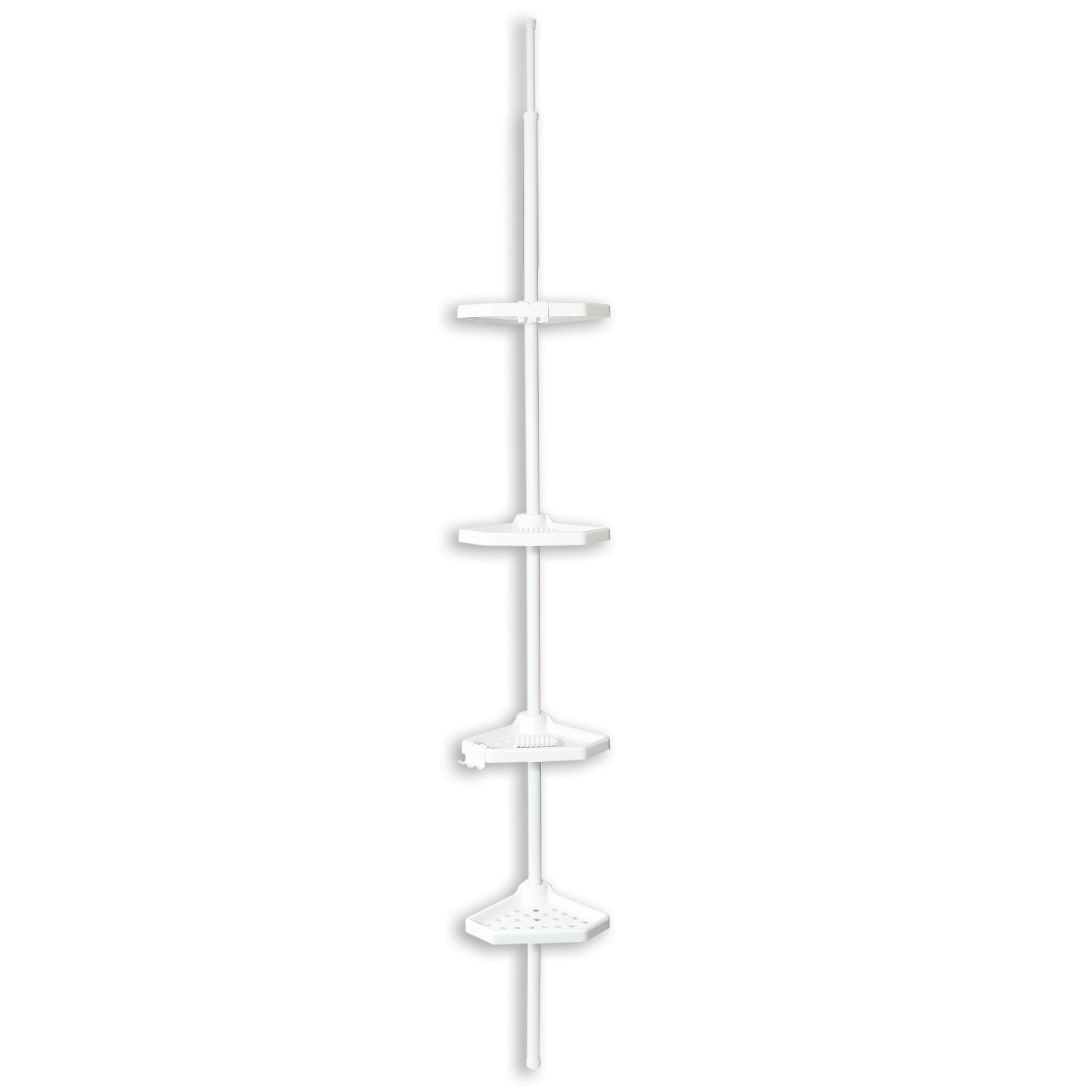 MSV Teleskop Badregal Duschecke Duschregal 4 Ablagen und Haken für Badeschwämme und Rasierer Höheverstellbar von 135 and 260 cm, White