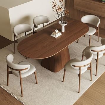 Oval Wood Dining Table - Solid Wood Pedestal Kitchen Dining Room Table Small Wooden Dinner Tables for Apartment - Without Chairs 78.7" L x 39.4" W x 29.5" H