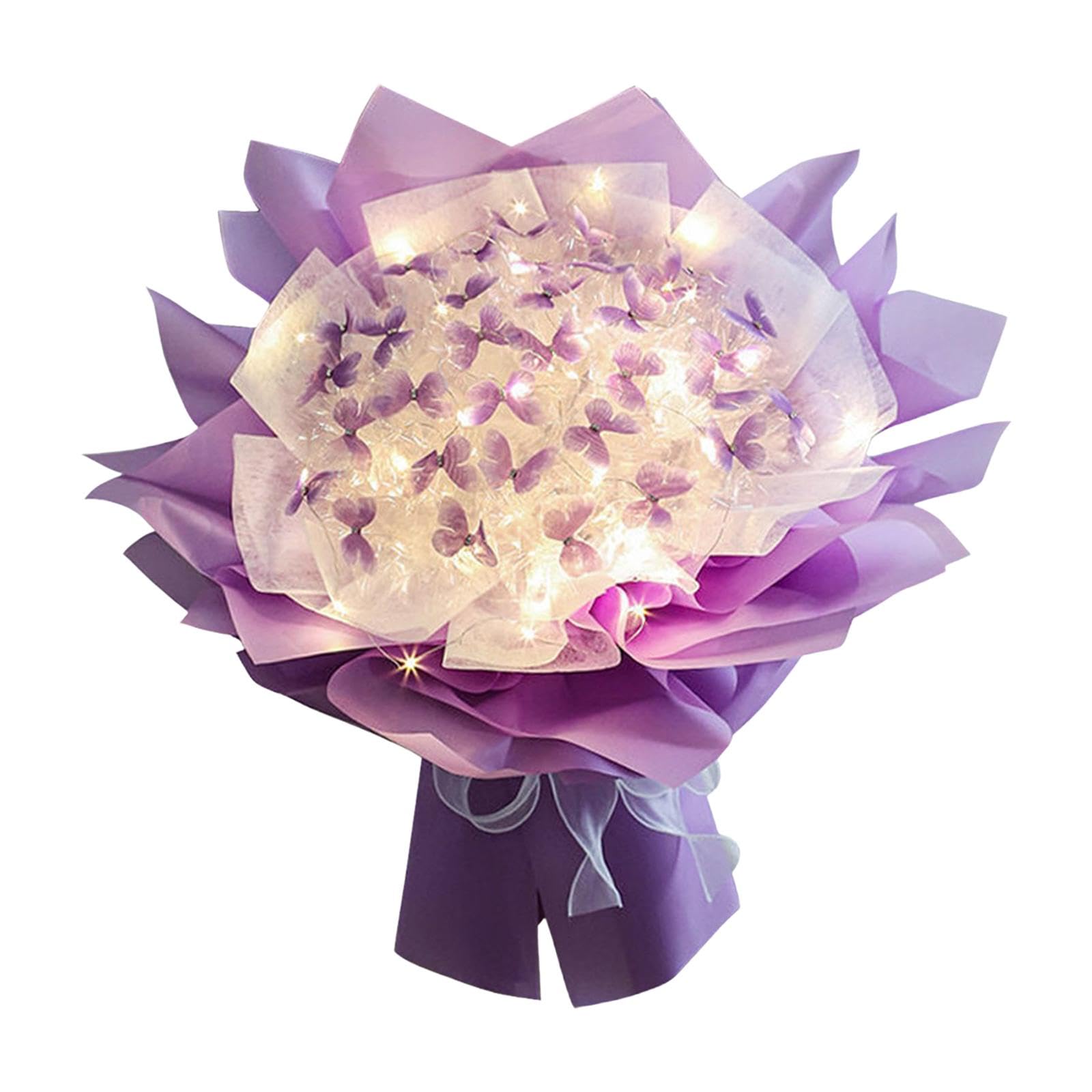 Bouquet di Farfalle, Materiali per La Realizzazione di Bouquet di Fiori con Carta da Regalo, Regalo di Nozze Decorativo, Kit di Materiali Fai da Te, F, Viola 52 Farfalla