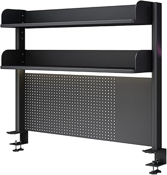 Clamp On Desk Organizer Shelf, Desk Extender Pegboard Workstation,Computer Desk Accessories for Office, Privacy Panel for Gaming Desk,Clamp-on 23.6/31.5/39.3in Desktop Shelving System, Black Size