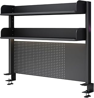 Clamp On Desk Organizer Shelf, Desk Extender Pegboard Workstation,Computer Desk Accessories for Office, Privacy Panel for Gaming Desk,Clamp-on 23.6/31.5/39.3in Desktop Shelving System, Black (Size :
