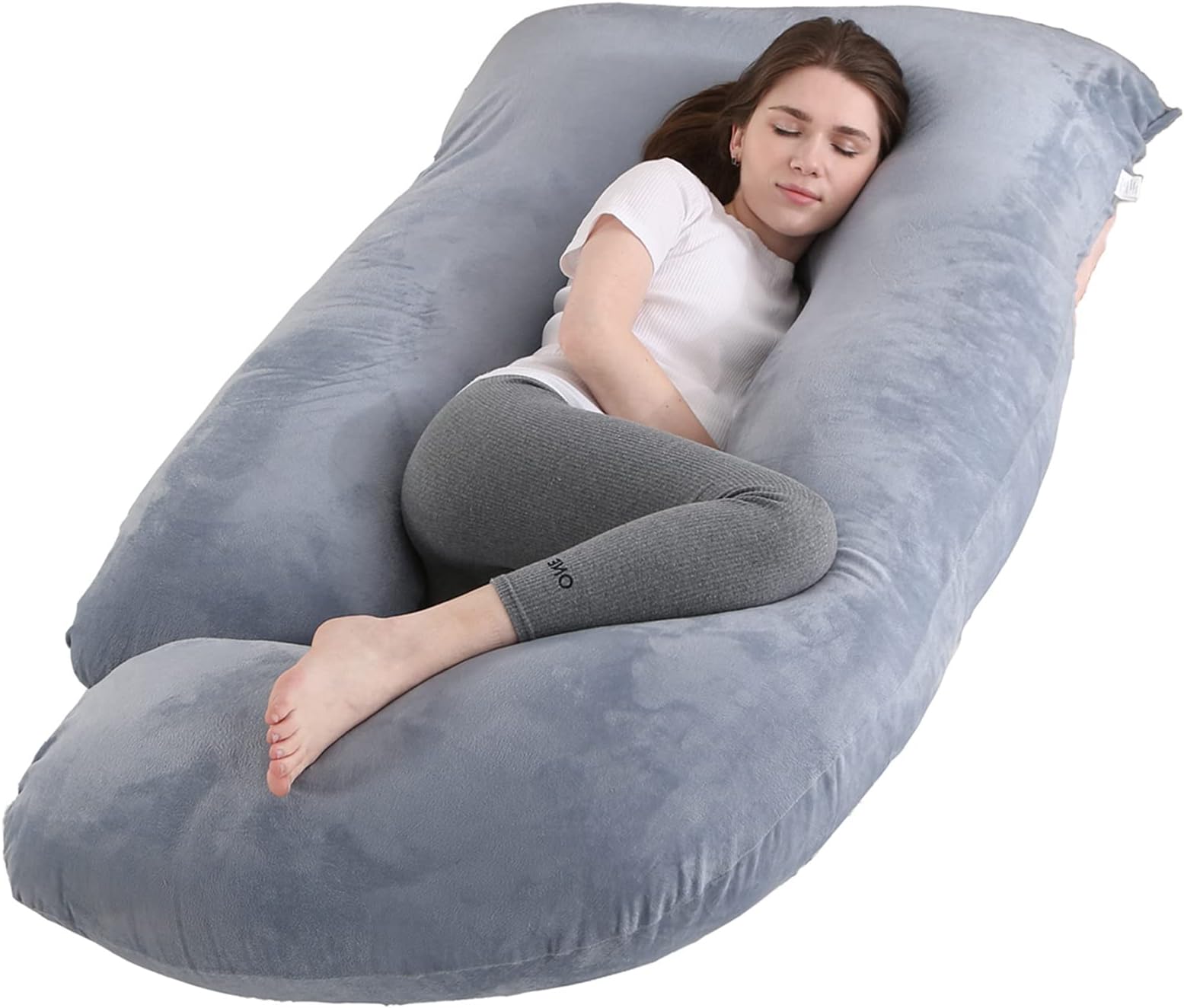 MUMO Pregnancy Pillow J Shaped Full Body Pillow with Velvet Cover Maternity Pillow for Pregnant Women
