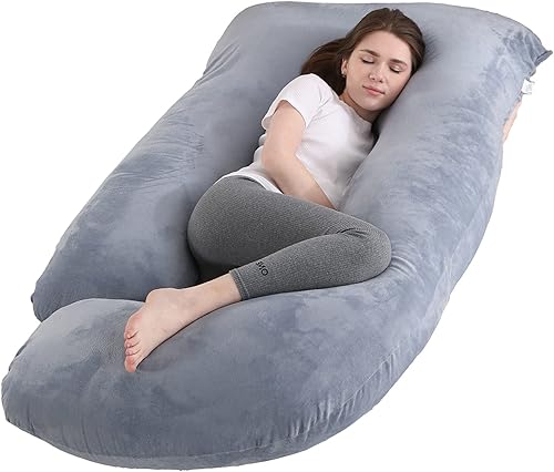 Jcickt Almohada de embarazo en forma de J con funda de terciopelo almohada de maternidad gris para mujeres embarazadas almohadas de cuerpo completo