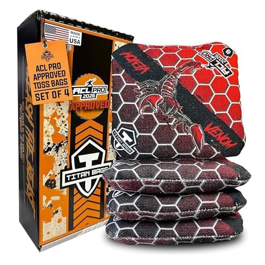 Titan Bags - Venom - ACL PRO Approved Toss Bags, Bean Bags- Regulation Cornhole Bags- Cornhole Toss Bags- Venom Cornhole Set- Honeycomb, Death Red, Set of 4