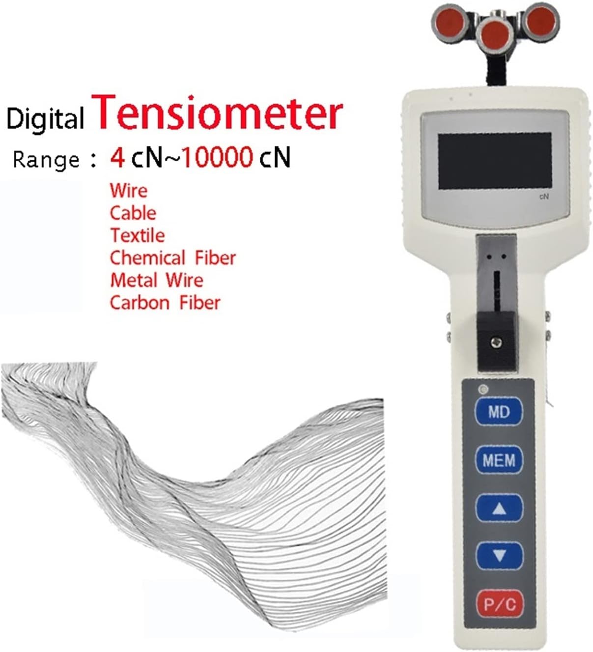 Dynamometer, 1000cN Digital Tensiometer Tension Meter Tension Gauge For Wire,Cable,Textile,Chemical Fiber,Metal Wire,Carbon Fiber,Dynamometer,High Precision(1000 cN)