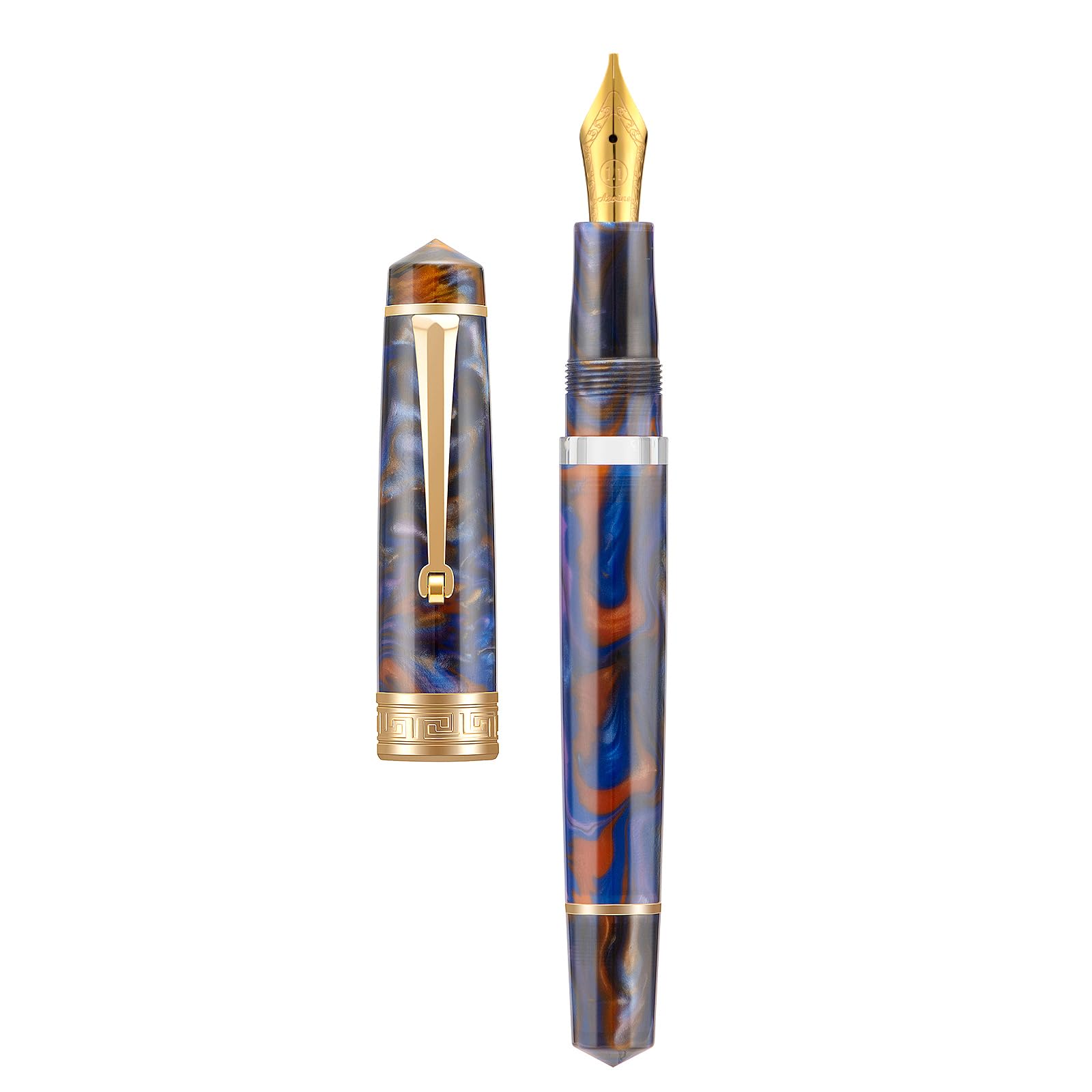 Asvine P20 Piston Fountain Pen, Stub Nib 1.1mm Calligraphy Art Drawing Purple Marble Acrylic with Case Set