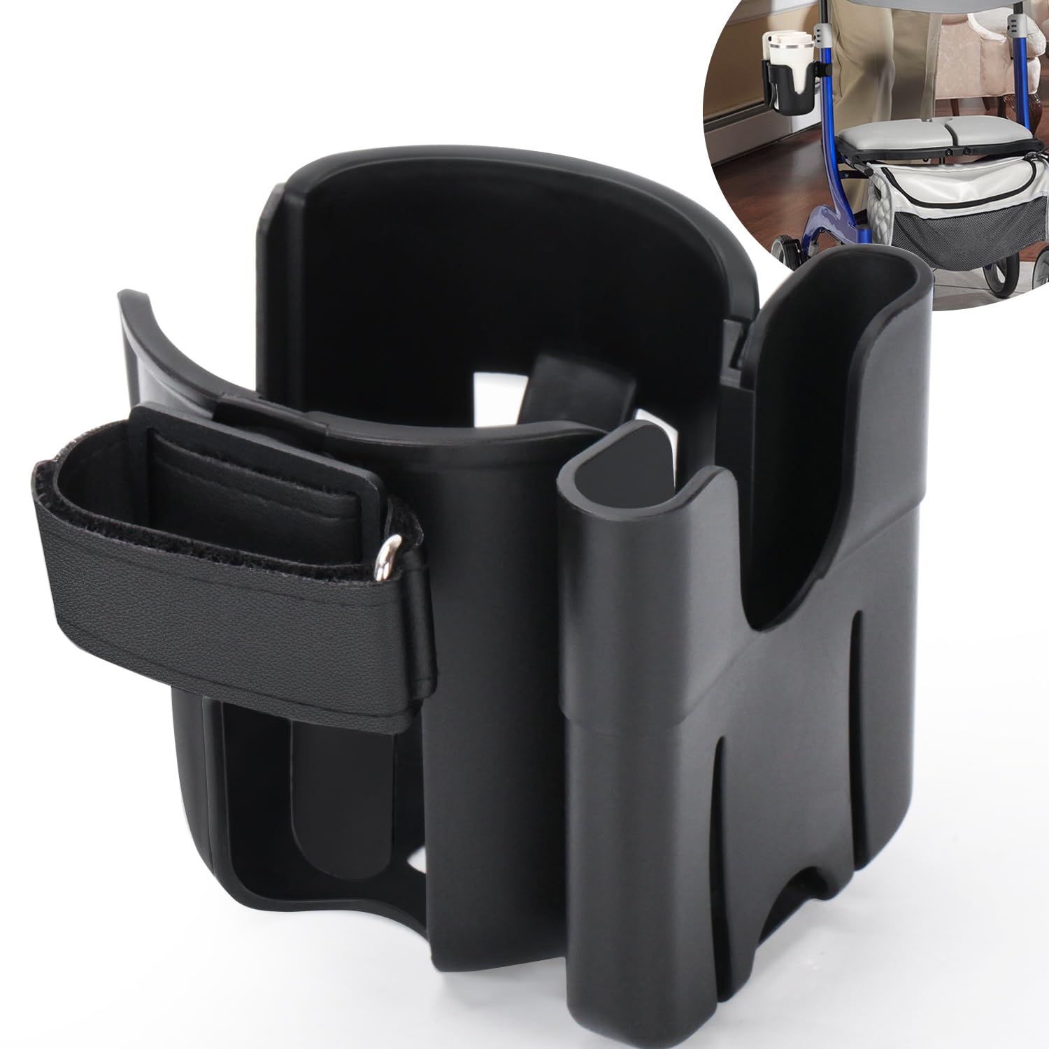 WEIGUZC Strap-on Walker Cup and Phone Holder Compatible with Drive Medical Nitro Rollator Walkers, Black