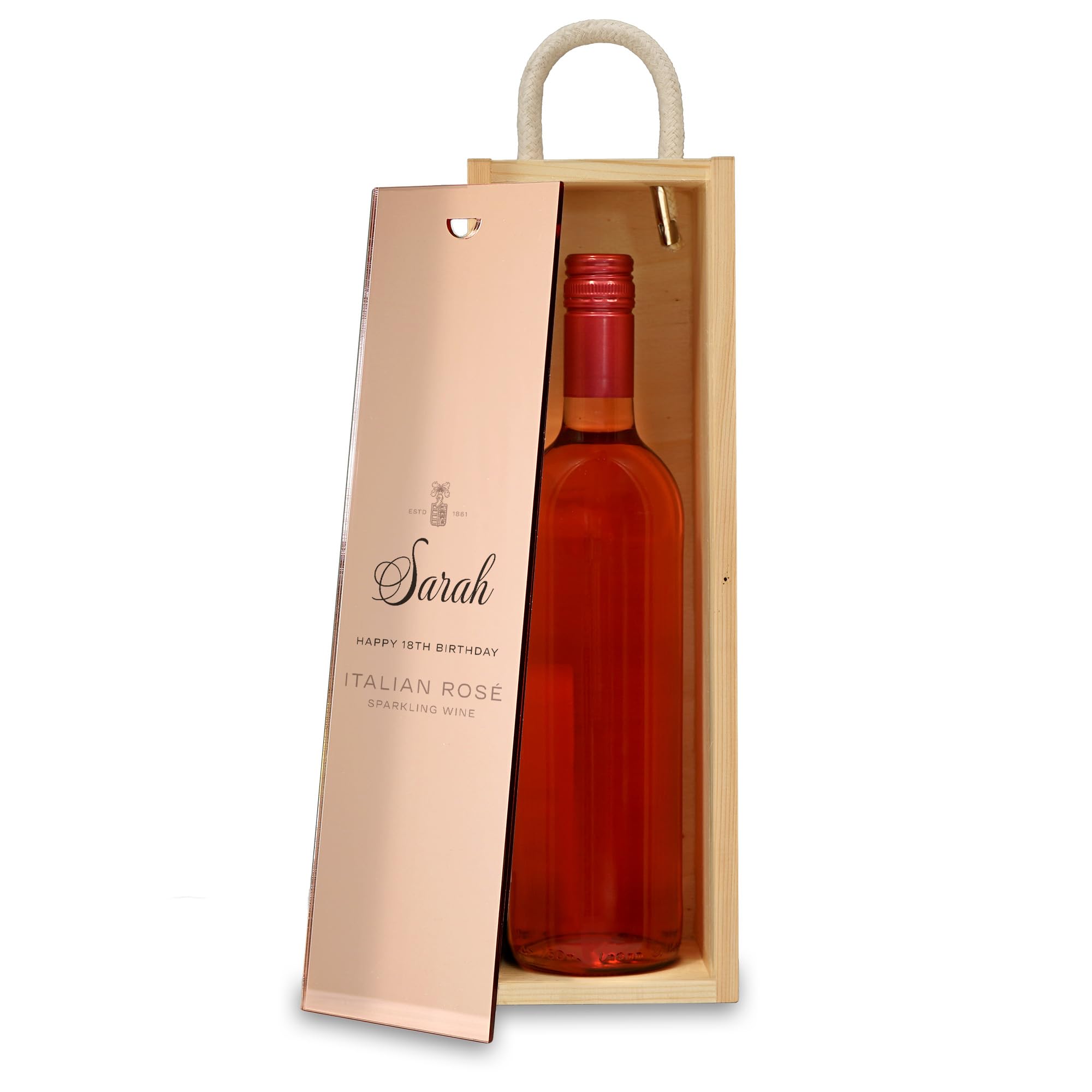 A1 Graphics Ltd Natural Box/Rose Gold Lid Prosecco Wine Box Custom Printed Weddings Anniversary Bridesmaid Groomsmen Birthdays Christmas ()
