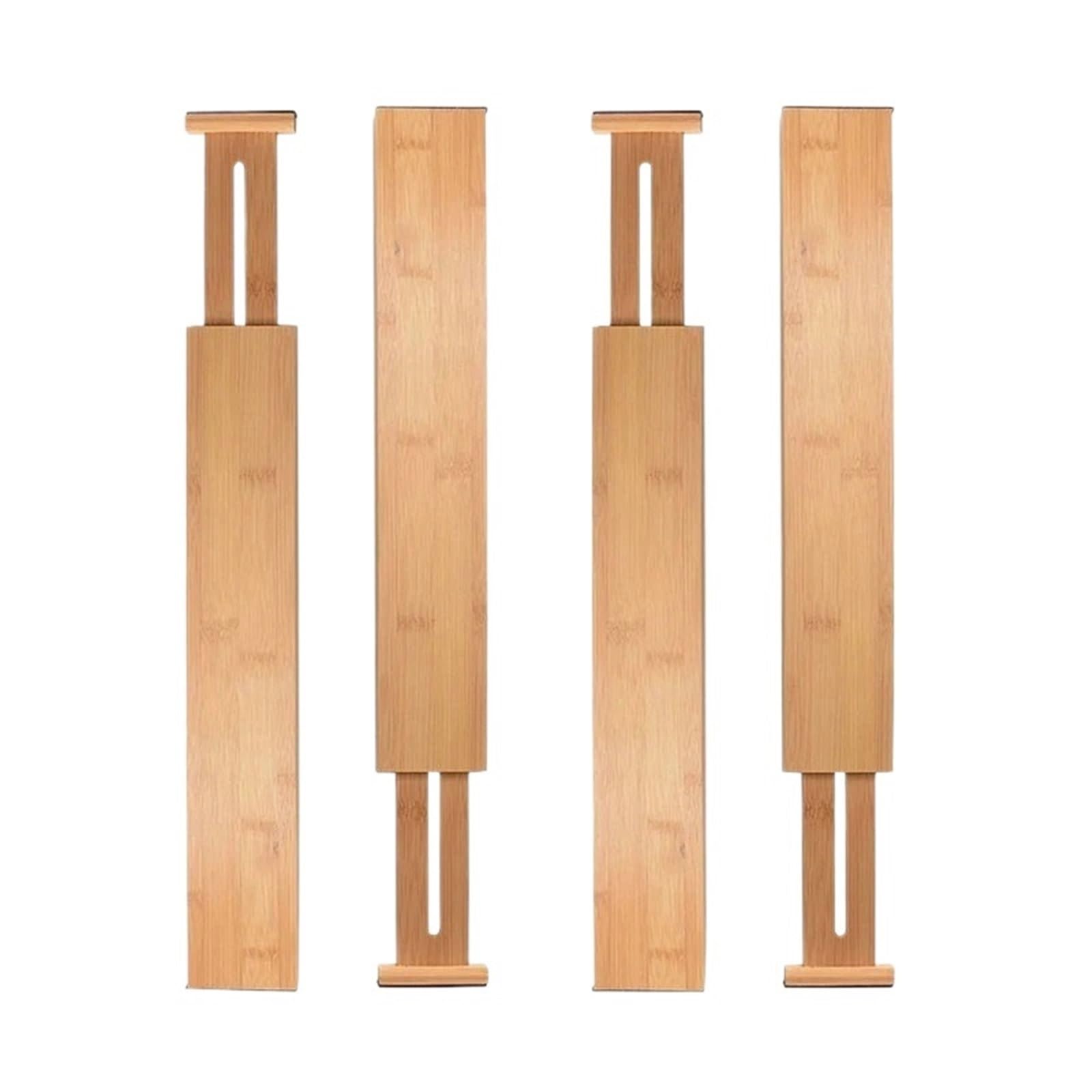 Generico Divisori per cassetti regolabili in bambù, contenitori espandibili da 2/4 pezzi per camera da letto, cucina e armadio(4PCS Long)