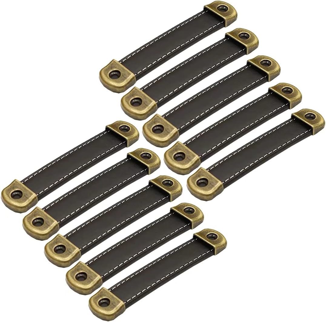 Bpabdeitr Black 10 Pcs Multicolor Pu Leather Zinc Alloy Drawer Cabinet Handle Pulls(,Hole Distance 96 Mm)