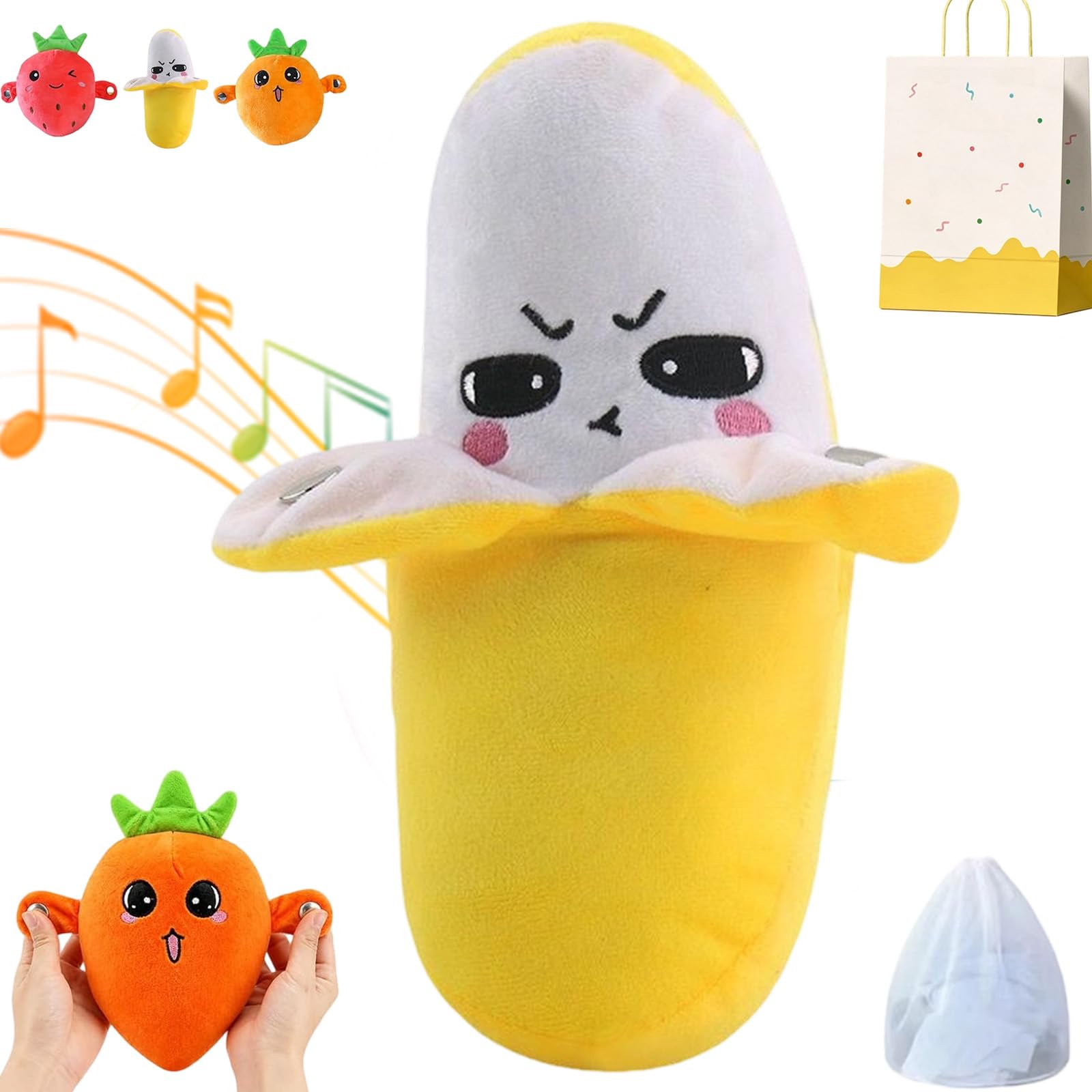 Pnedeodm Interactive Music Plush Toy, Touch-Sensor Soft Interactive Figure for Kids, Fun & Playful Sound-Activated Toys, Touch-Sensitive Banana & Fruit Plush Musical Sensory Toy (Banana)