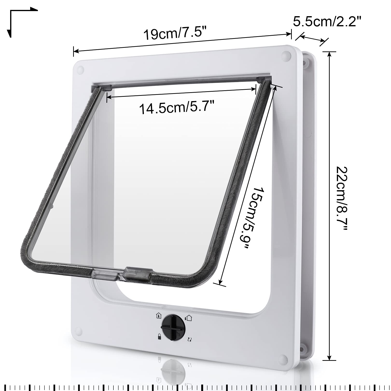 Catera para Gato con magnético de 4 vías, Puerta para Mascotas para Gato y Perros pequeños, Puerta para Gato con túnel M-19 x 22 x 5,5 cm, Color Blanco