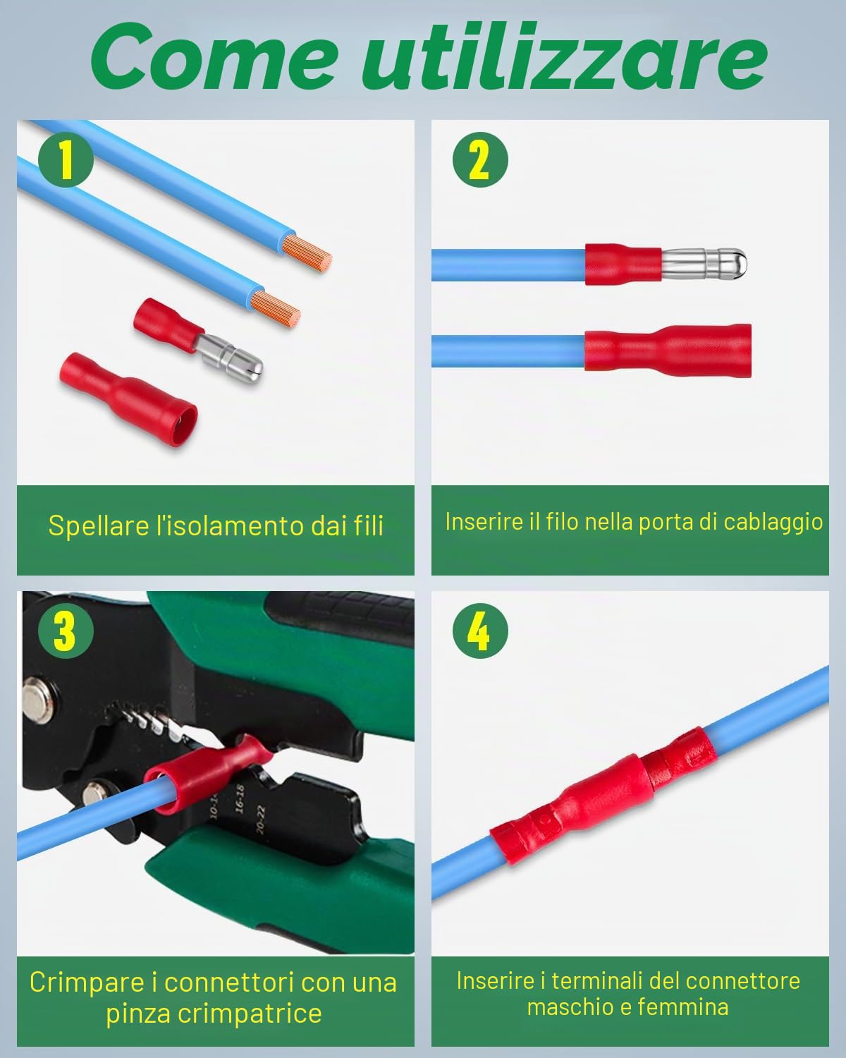 100 pezzi capicorda 0,5-1,5 mm², Bolatus connettori rotondi rossi e boccole rotonde rosse connettori a crimpare isolati per auto