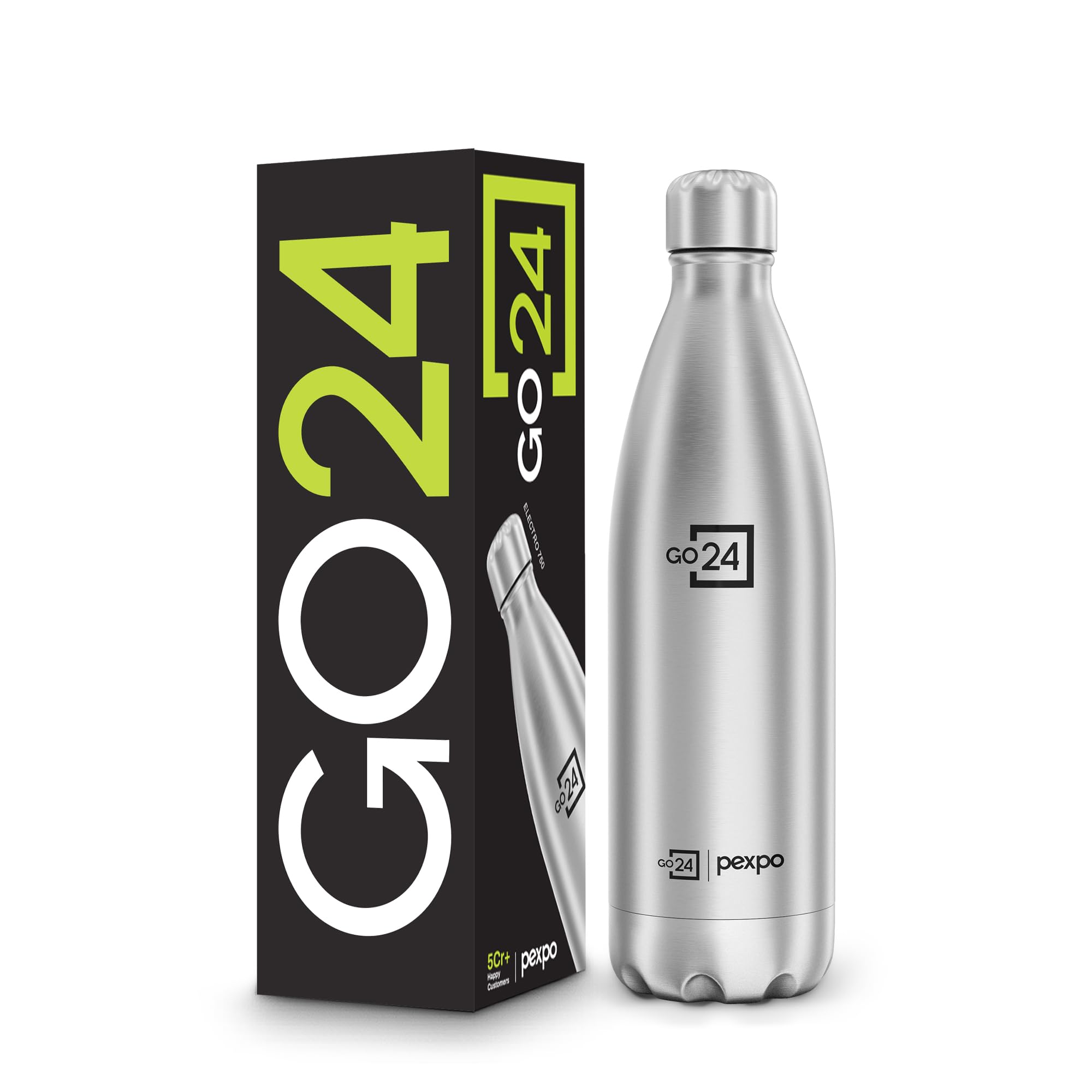 Go24 pexpo Stainless Steel Water Bottle Electro Silver 750ml