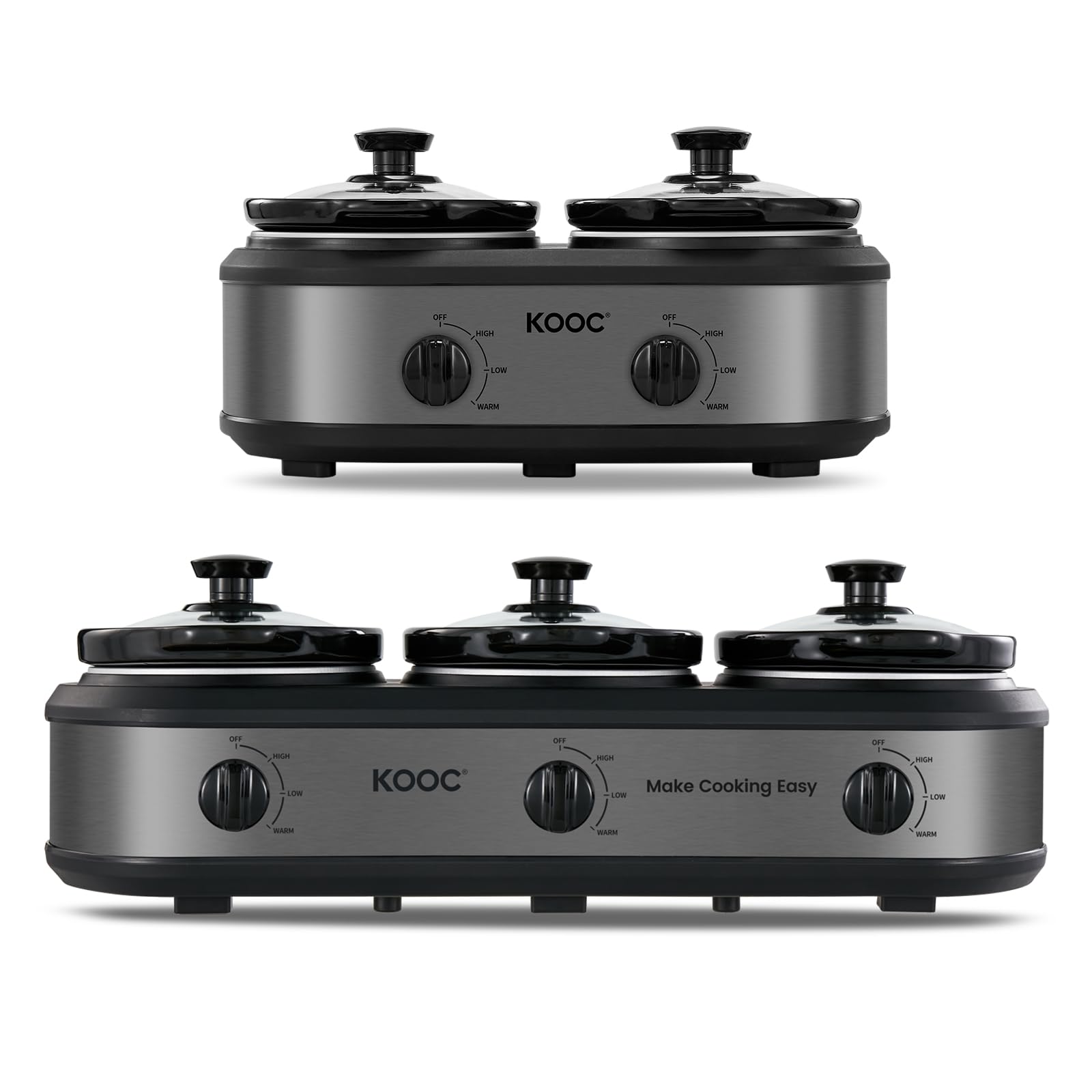 KOOC Double Small Slow Cooker 2x1 25 Quart Individual Temp Control Grey Round Triple Slow Cooker Buffet Server