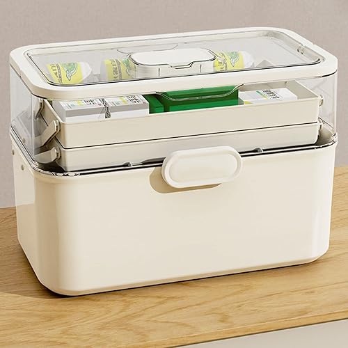 Miniatura 5 de Mairuker Caja de primeros auxilios transparente con bandeja plegable de 3 niveles, kit de emergencia familiar con pastillero extraíble, contenedor