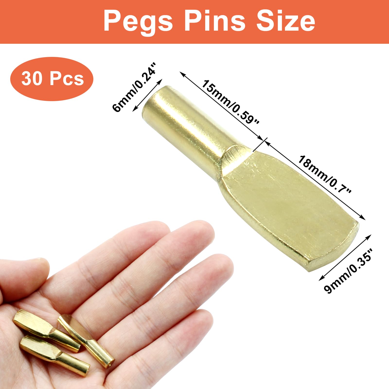 Piutouyar 6mm Shelf Pegs Pins, 30 Pcs Spoon Shape Shelf Pins, Gold — Amazon image 2
