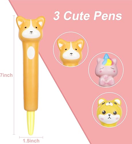 Miniatura 3 de Bolígrafos Kawaii Squishies paquete de 3 bolígrafos de tinta de gel con animales divertidos para niños, estacionarios, ideales para aliviar el