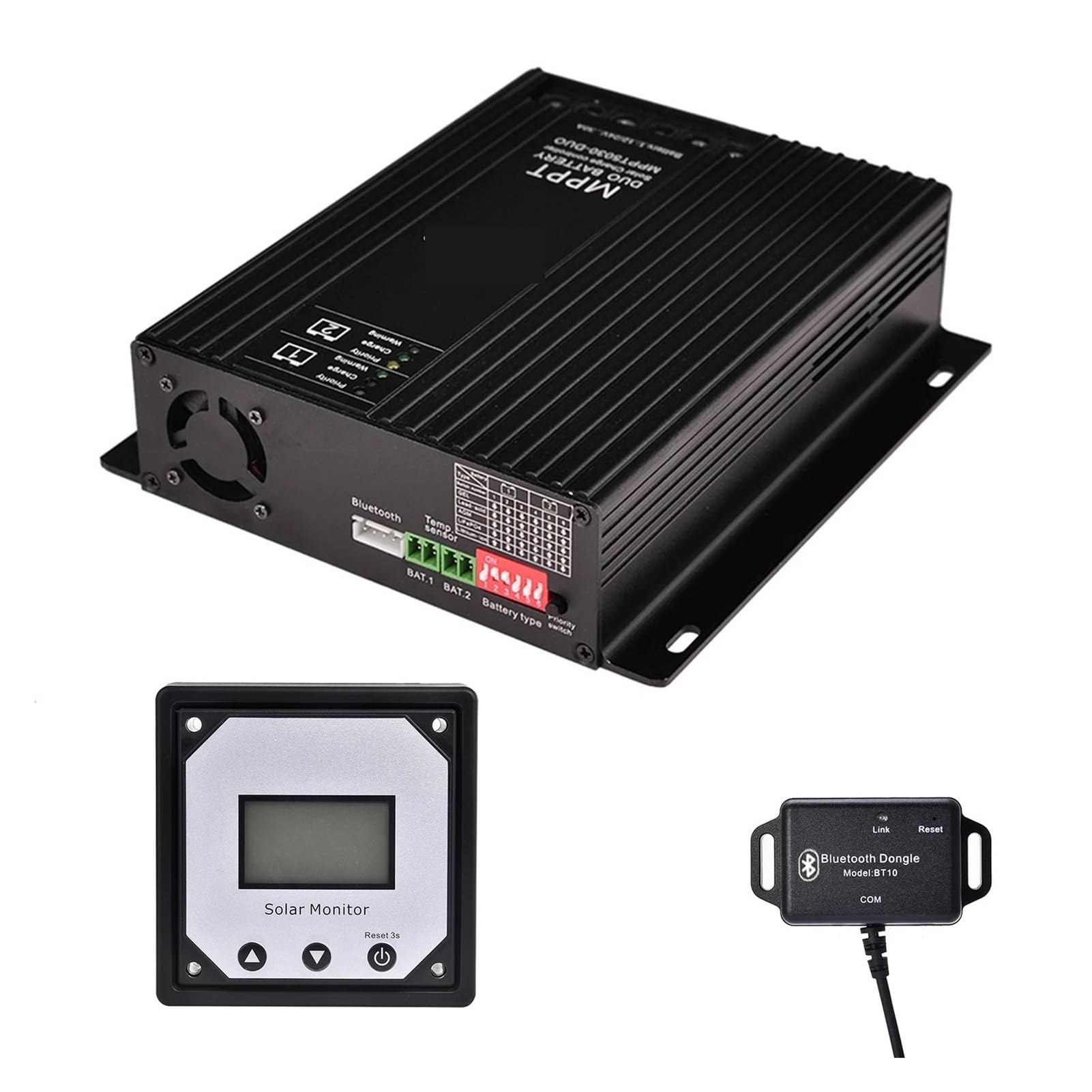 Regolatore di Carica Pannello Solare, Regolatore di Carica e scarica Solare MPPT 12V/24V Regolatore di Carica Solare Automatico for caricabatteria Doppio Automatico 30A(BT10 Bluetooth)