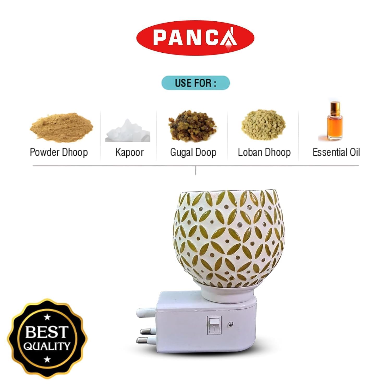 PANCA Ceramic Star Camphor Diffuser for Home,Night Lamp,Electric Camphor Burner, Kapoor Dani,Aroma Incense Burner, Home Accessories,Gift,Electric Dhoop Burner(Set of 1, Ceramic) 3