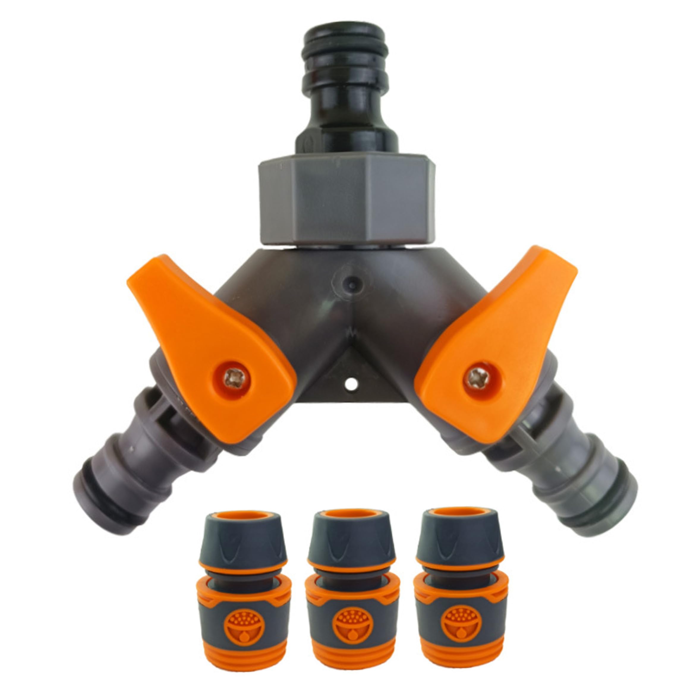 Elyebxj Grey Faucet Splitter, 1/2 Inch Quick Connect Hose Splitter Plastic Garden Tap Connector With Shut-Off Valves