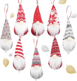 Awilnax Christmas Gnomes Ornaments, 8 Pieces Christmas Tree Hanging Gnomes Decorations Handmade Tomte Gnomes Plush Scandinavian Santa Elf Dolls for Xmas Holiday Party Supplies Home Decor
