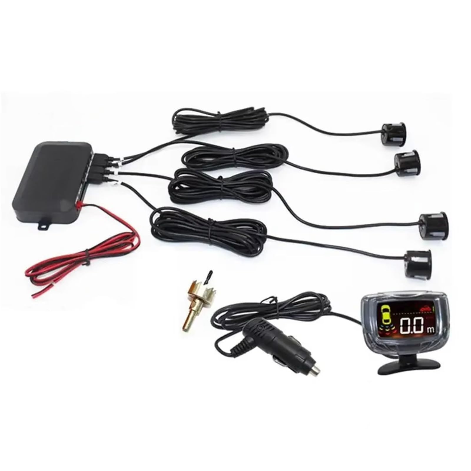Aparcamiento asistido Sensor Aparcamiento Inalámbrico Con Pantalla LCD 4 Sensores Radar Alarma Zumbador 65 DB Sistemas Detección Marcha Atrás Y Monitor Parktronic(Gray)