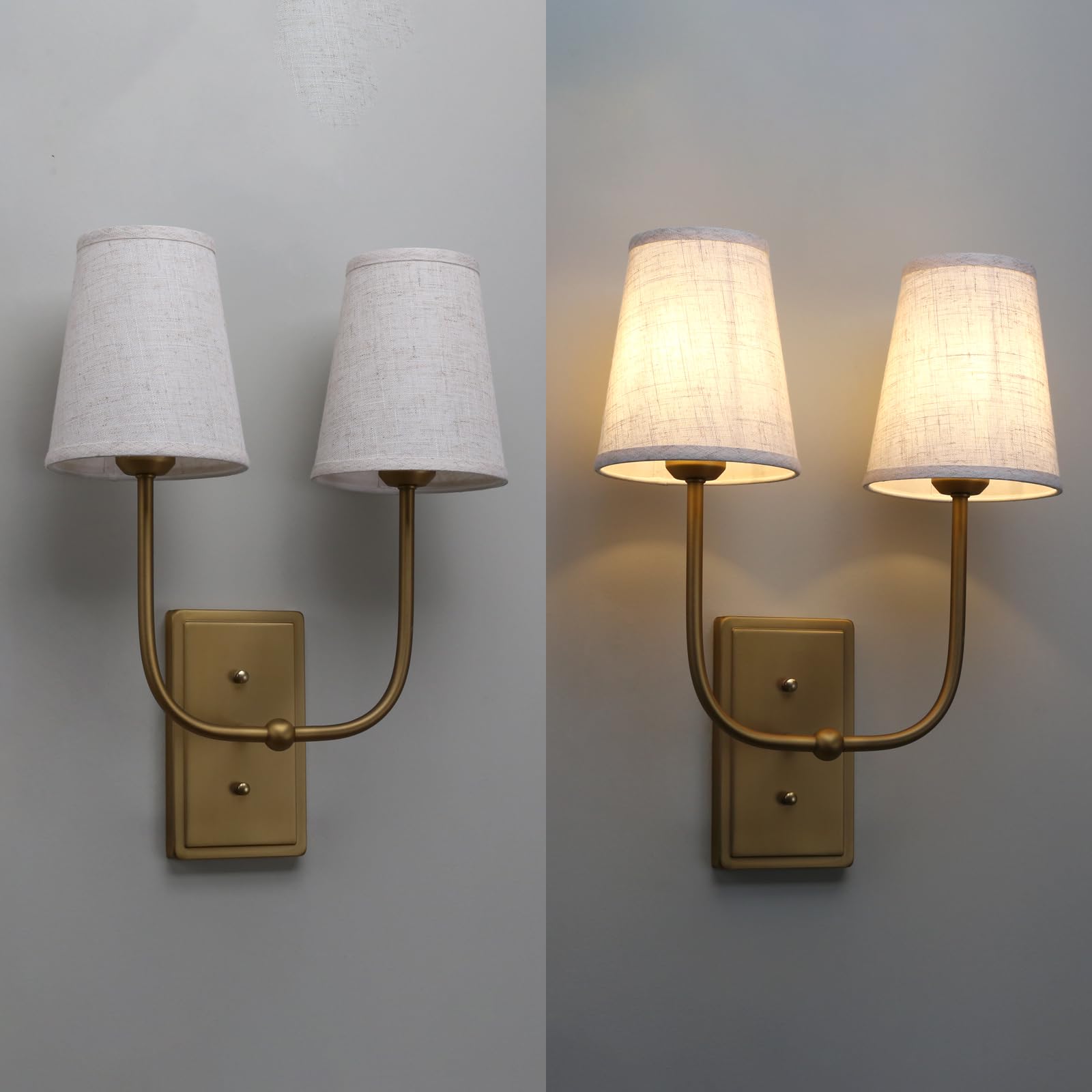 Yosoan 2 Flaming Wandlampe Stoffschirme Wandleuchte Lampe Moderne Kreative Wandleuchte mit E27 für Spiegel, Wohnzimmer, Schlafzimmer,Küche und Treppe (Leinen Stoffschirme)