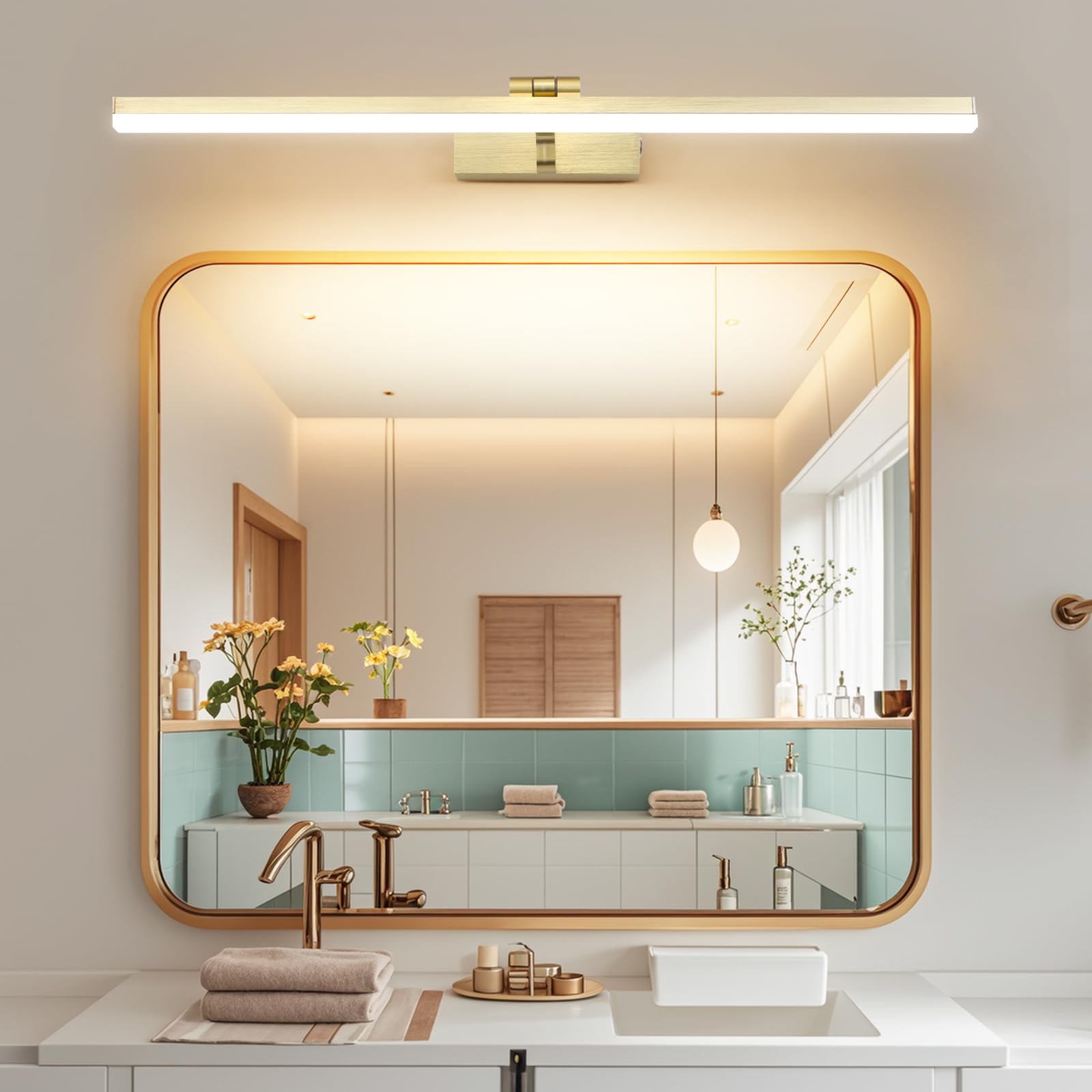 MantoLite Dimmable Applique Murale pour Tableaux et Vitrines,61CM 15W Or Brossée LED Miroir Salle de Bains Lumière Pivotante Intérieur Éclairage,3000K/4500K/6000K Lampes de Lecture Lampe d'affichage