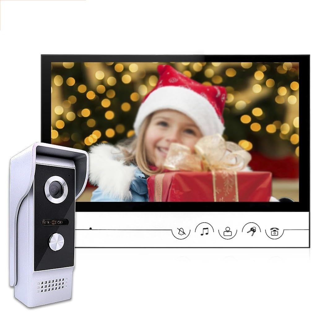 MOBYGKFY Wired Video Door Phone System Intercom Doorbell with Outdoor IR Camera Remote Unlock for Home Security