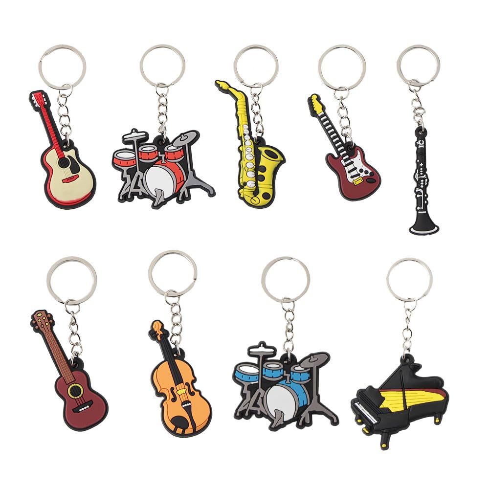 NOIAFZY 9Pcs Creative Mini Musical Instrument Keychain Cute Silicone Guitar Piano Saxophone for Men Keychain Accessories