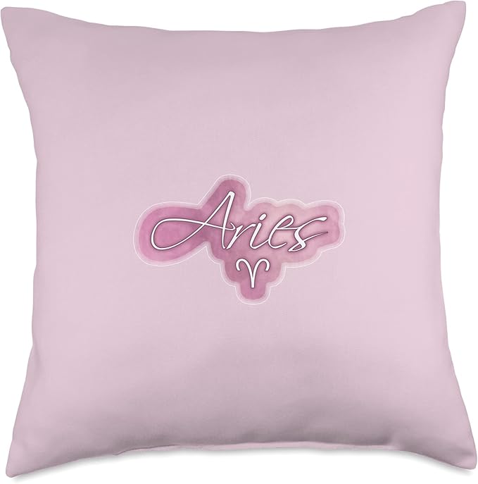 Aries Sign Symbol Typography Horoscope astrology Pink Zodiac Throw Pillow