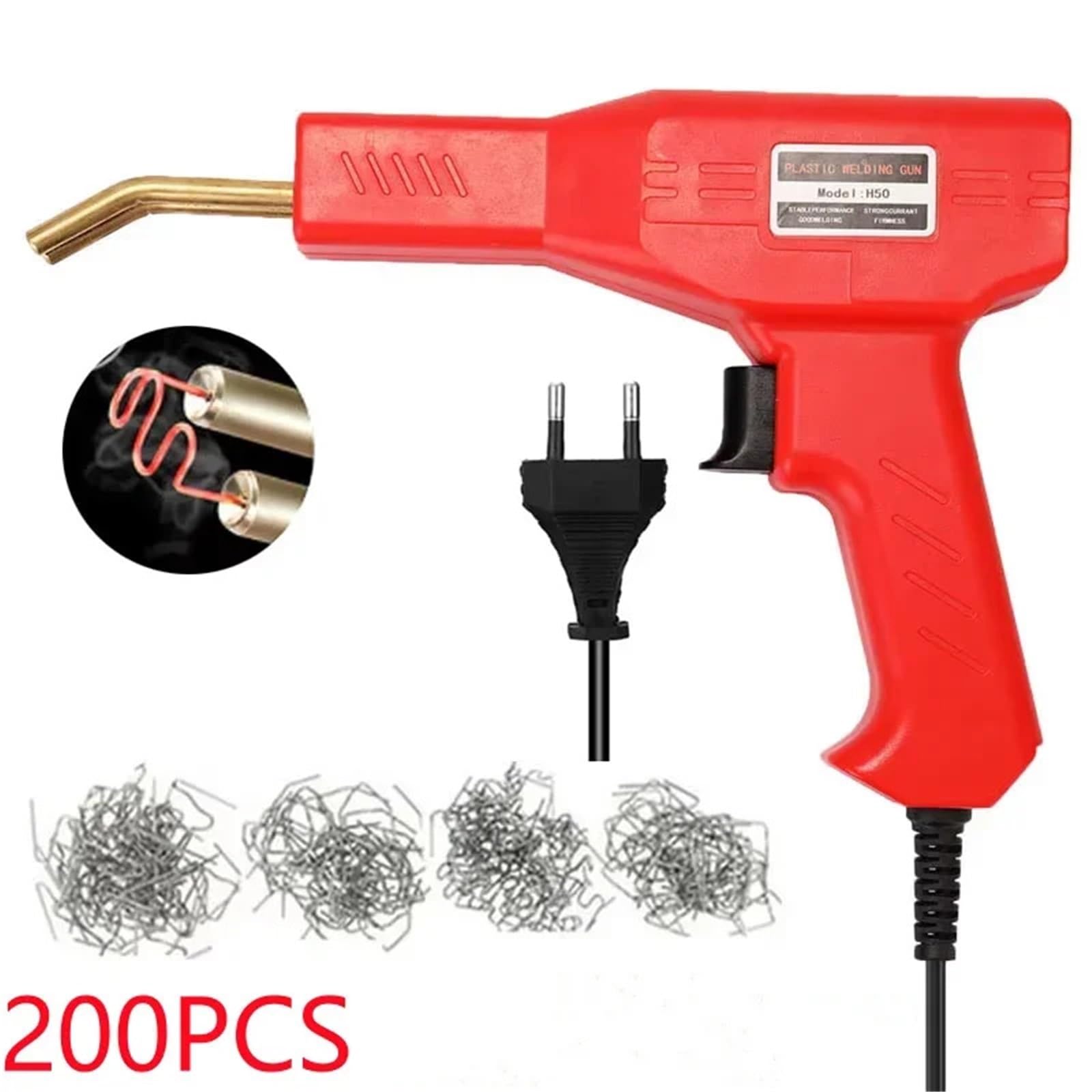 Zgrzewarka do plastiku Naprawa zderzaka samochodu pistolet spawalniczy gorący zszywacz zgrzewarka do tworzyw sztucznych zestaw naprawczy lutownica naprawy(Red with 200pcs)
