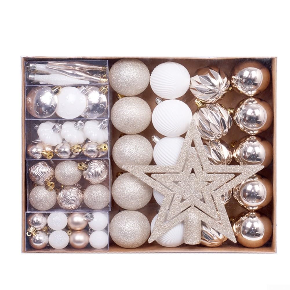 72 Weihnachtskugeln, Weihnachtsbaumkugel-Ornament-Set mit Baumspitzenabdeckung, Weihnachtskugeln für Urlaubsdekoration (B)