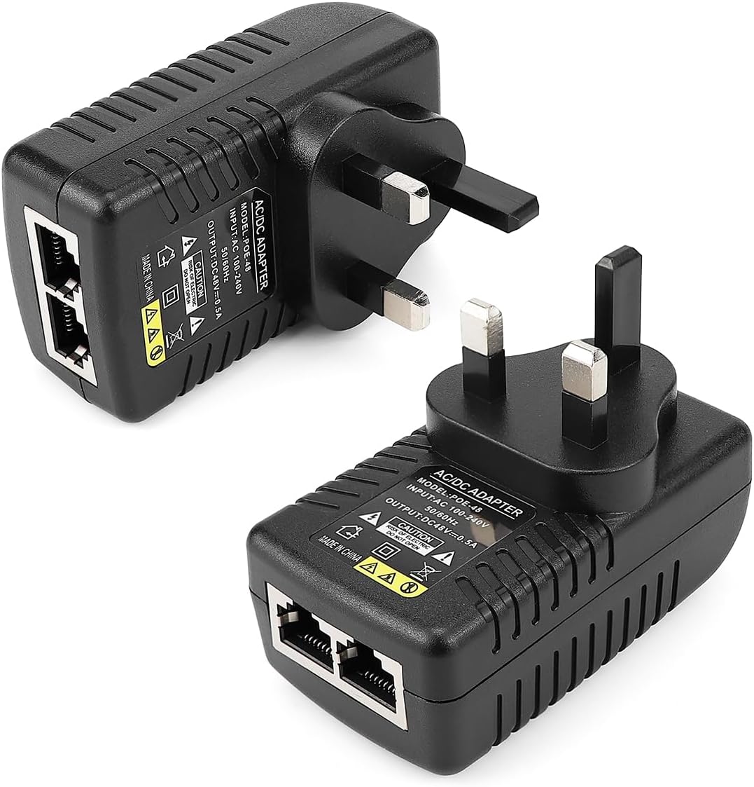 – 2PCS 48v 0.5A POE Adapter,DC Power Supply Adapter, Over Ethernet Adapter with UK Plug Power Supply UK Wall Plug Power over Ethernet for 48V POE Device