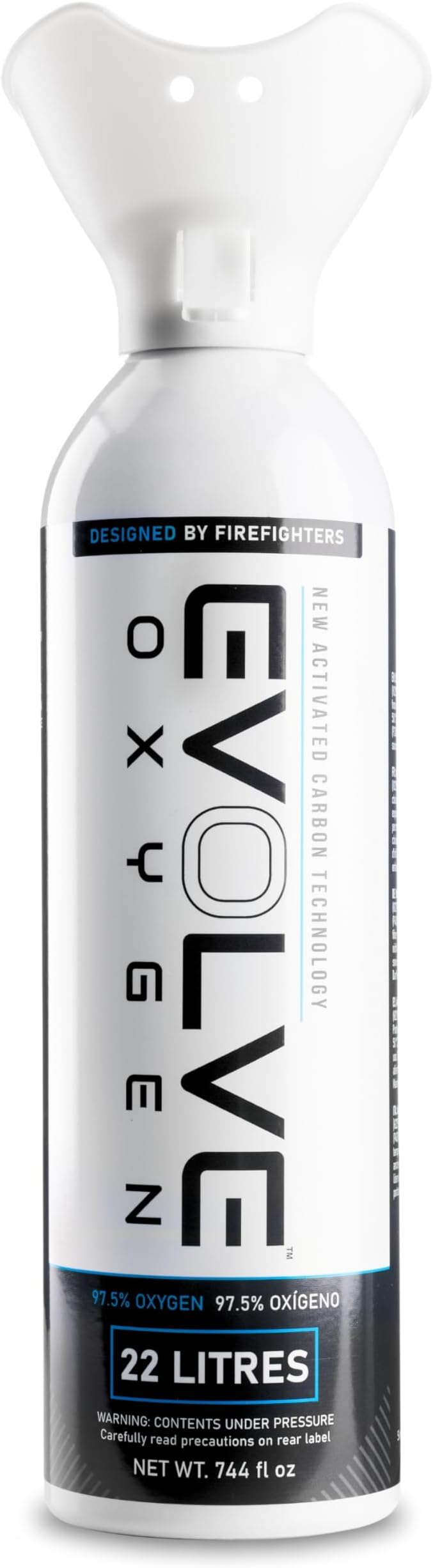 EVOLVE 22-Litre Pure Oxygen Canister with Breathing Cup | Portable Oxygen Can | Ideal for Home Use and Outdoor Activities | Designed by Firefighters | Made in Britain | Pack of 1