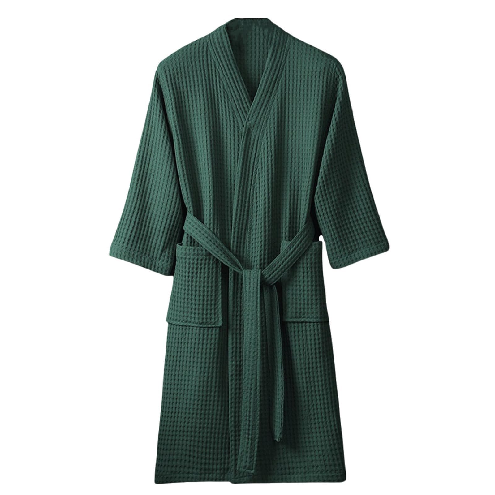 CRETUAO Men and Women 100% Cotton Waffle Bathrobe,Lightweight Soft Absorbent Kimono Robe,Couple Dressing Gowns Housecoat,Green,XL