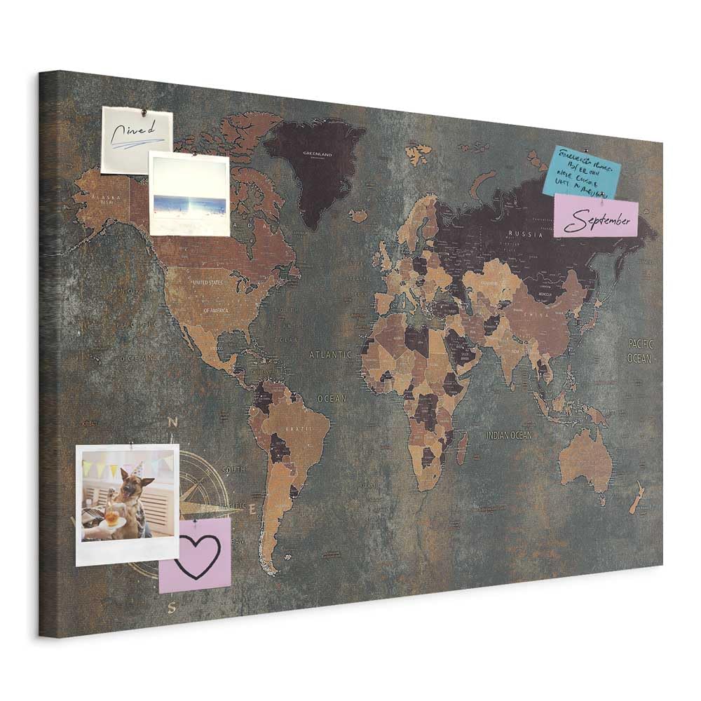 murando - Mapamundi con tablero para clavar chinchetas 120x80 cm - Cuadro