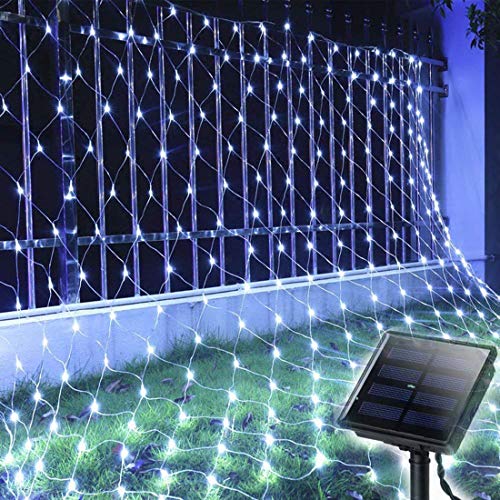 SUAVER - Red de luces led solares (200 ledes, 3 x 2 m, 8 modos, red de malla, para Navidad, jardín, fiestas, bodas y dormitorios)