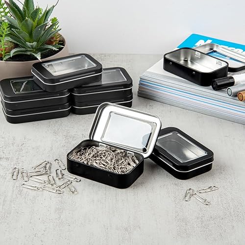 Miniatura 3 de RW Base - Contenedores rectangulares de lata de 4.5 onzas, 100 cajas de lata duraderas con tapas, tapas transparentes para ventana, bordes