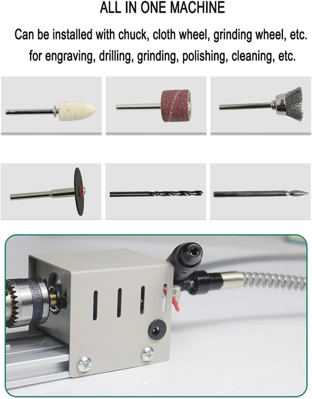 JOSBY Mini Lathe Beads Polisher Machine, Multifunction Metal Small Lathe, Buddha Pearl Polisher Kit, for DIY Wood Model Making, Drilling, Carving, Grinding Wood and Stone