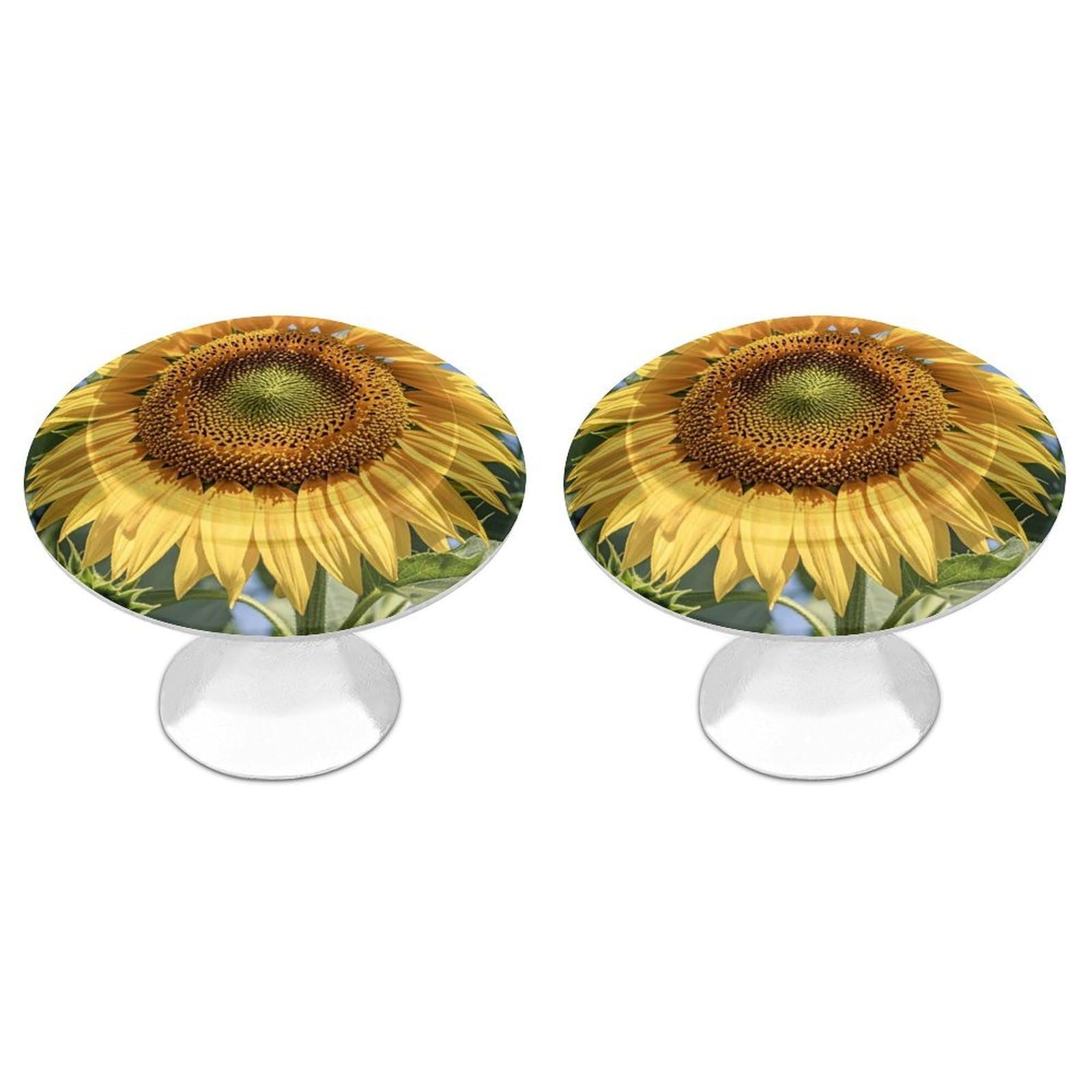 Fodpand White 2 Pack Cabinet Knobs 1.1 Inch Single Hole Drawer Pulls Handles Decorative Sunflower Furniture Knobs For Dresser Kitchen Bathroom Cupboard Wardrobe Vanity Closet Door Hardware