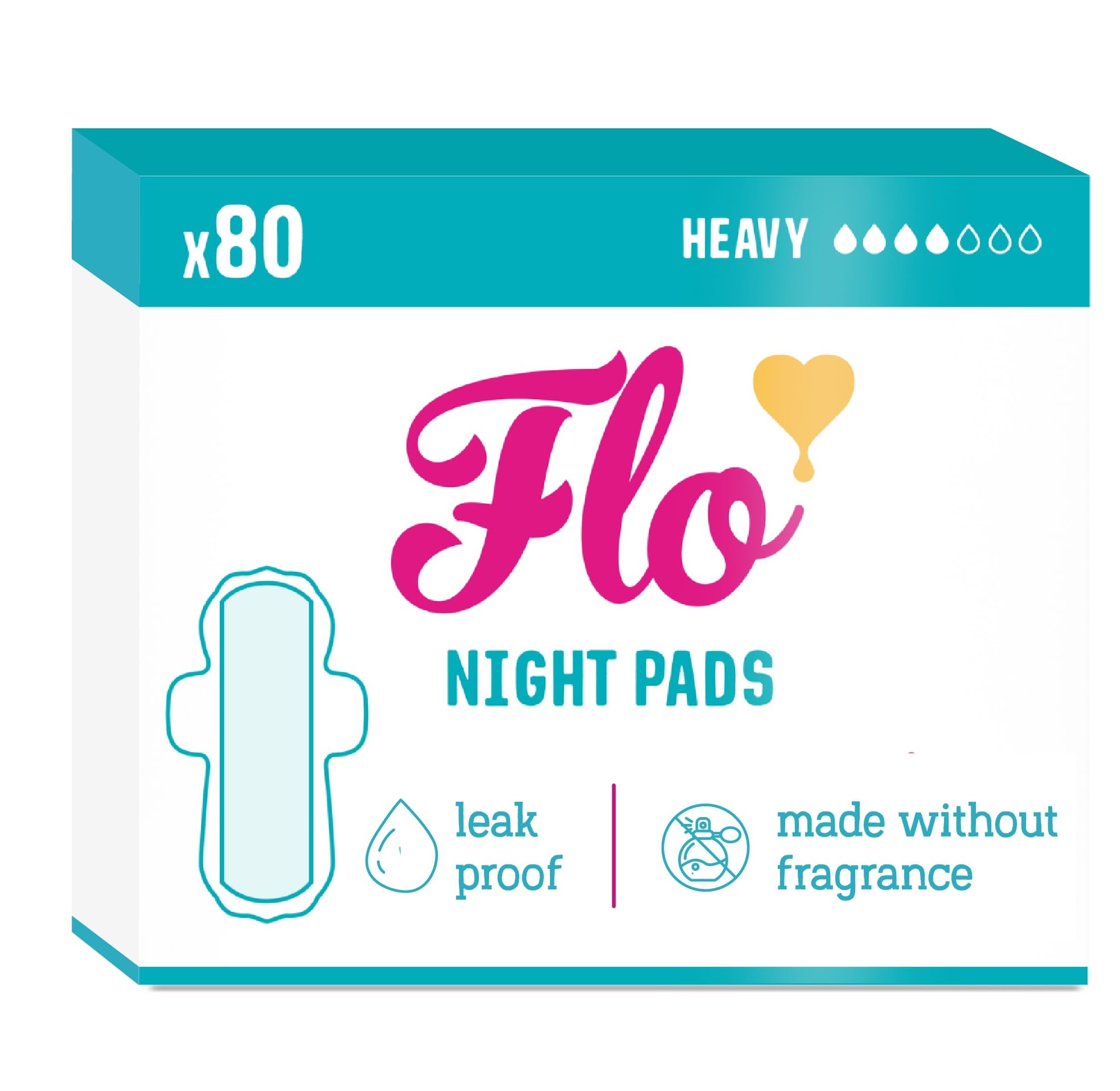 Flo Bamboo Night Period Pads â€“ Super Absorbent, Soft, Thin Sanitary Towels â€“ Winged Breathable for Heavy Flow â€“ 80 Count Bulk Pack