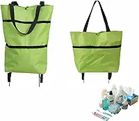 Carrinho de compras dobrável 2 em 1 com rodas, bolsa de compras impermeável e resistente, bolsa de mão dobrável portátil para supermercado, lavanderia, viagem, capacidade de 15 kg, tecido Oxford à