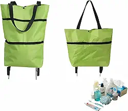 Carrinho de compras dobrável 2 em 1 com rodas, bolsa de compras impermeável e resistente, bolsa de mão dobrável portátil para supermercado, lavanderia, viagem, capacidade de 15 kg, tecido Oxford à