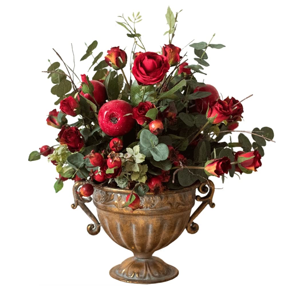 Fleurs artificielles et vase en fer bouquet de roses pour table