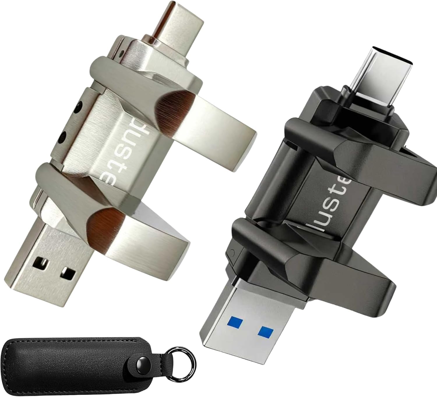 ModusTech SSD externo USB-A y USB-C de 512 GB, SSD externo rápido USB 3.2 | Unidad de estado sólido portátil para Mac, PS4, Xbox X/S, PC, iPhone 15/16 | Diseño de tapa abatible (dorado, 512 GB)