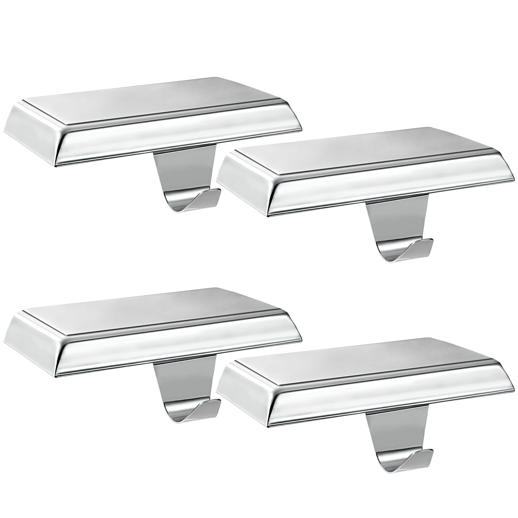 Sunshane 4 Pieces Christmas Stocking Holders Mantel Stocking Hanger Hooks Fireplace Mantle Metal Hang Bases for Xmas Party Decorations (Silver)
